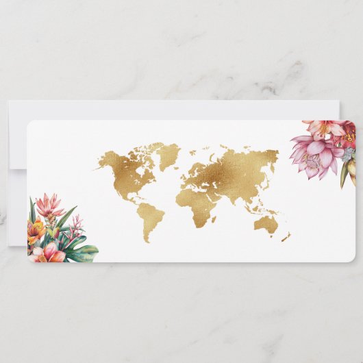 熱帯フローラフォトボーディングパス世界地図 招待状 (裏面)