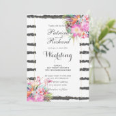 熱帯フローラフストライプラミンゴ結婚スデザイン 招待状 (スタンド正面)