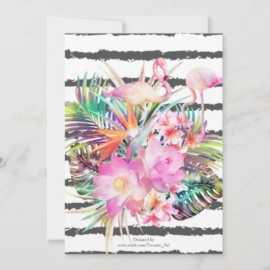 熱帯フローラフストライプラミンゴ結婚スデザイン 招待状 (裏面)