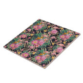 熱帯フローラフラミンゴと金ゴールドストローク タイル (側面)