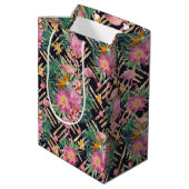 熱帯フローラフラミンゴと金ゴールドストローク ミディアムペーパーバッグ (裏面アングル)