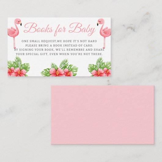 熱帯フローラフラミンゴの赤ちゃんシャワー用の本 エンクロージャーカード (正面/裏面)