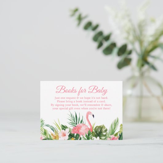熱帯フローラフラミンゴの赤ちゃんシャワー用の本 エンクロージャーカード (スタンド正面)