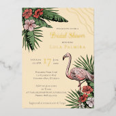 熱帯フローラフラミンゴイエローブライダルシャワー金ゴールド 箔招待状 (正面)