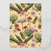 熱帯フローラフラミンゴイエローブライダルシャワー金ゴールド 箔招待状 (裏面)