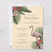 熱帯フローラフラミンゴイエローブライダルシャワー 招待状 (正面)