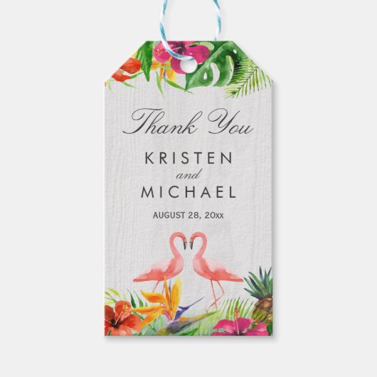 熱帯フローラフラミンゴカップルルアウ（ハワイ式宴会）ありがとう ギフトタグ (正面)