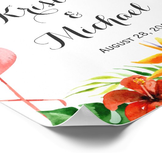 熱帯フローラフラミンゴカップル結婚ルアウ(ハワイ式宴会)の徴候 ポスター (角)