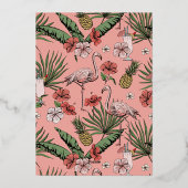 熱帯フローラフラミンゴサンゴブライダルシャワー金ゴールド 箔招待状 (裏面)