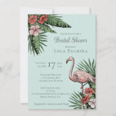 熱帯フローラフラミンゴターコイズブライダルシャワー 招待状 (正面)