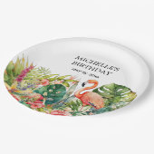 熱帯フローラフラミンゴハッピーバースデー名 ペーパープレート (アングル)
