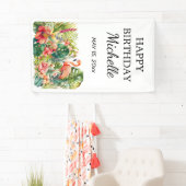 熱帯フローラフラミンゴハッピーバースデー名 横断幕 (インサイチュ)