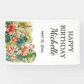 熱帯フローラフラミンゴハッピーバースデー名 横断幕 (横)