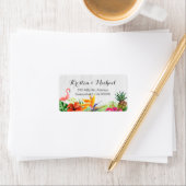 熱帯フローラフラミンゴパイナップル素朴ウッド ラベル (インサイチュ)