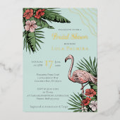 熱帯フローラフラミンゴブライダルシャワー金ゴールド 箔招待状 (正面)