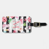 熱帯フローラフラミンゴブラックストライプシズモノグラム ラゲッジタグ (正面横)