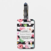 熱帯フローラフラミンゴブラックストライプシズモノグラム ラゲッジタグ (裏面縦)