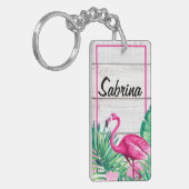 熱帯フローラフラミンゴ名前をカスタムするサマービーチ キーホルダー (正面左)