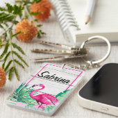 熱帯フローラフラミンゴ名前をカスタムするサマービーチ キーホルダー (正面右)