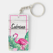 熱帯フローラフラミンゴ名前をカスタムするサマービーチ キーホルダー (裏面)