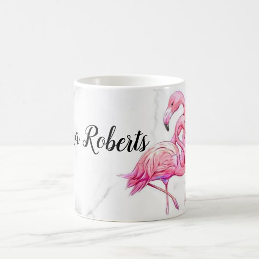 熱帯フローラフラミンゴ幾何学模様  コーヒーマグカップ (中央)