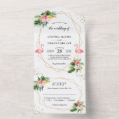 熱帯フローラフラミンゴ幾何結婚夏 オールインワン招待状 (内側)