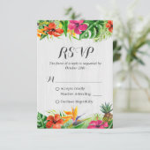 熱帯フローラフラミンゴ素朴ウッドウェディングRSVP 出欠カード (スタンド正面)