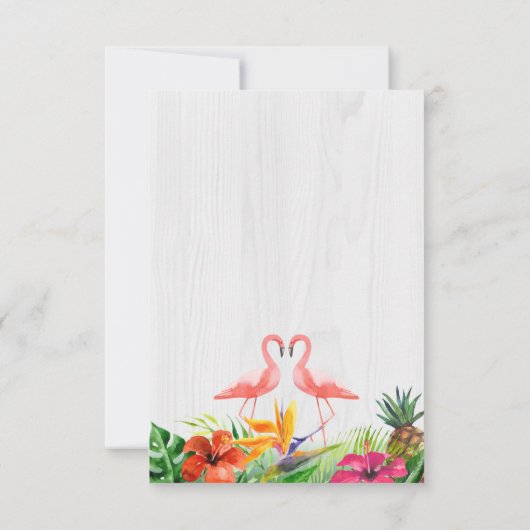 熱帯フローラフラミンゴ素朴ウッドウェディングRSVP 出欠カード (裏面)