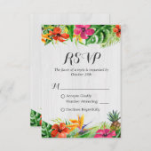 熱帯フローラフラミンゴ素朴ウッドウェディングRSVP 出欠カード (正面/裏面)