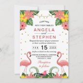 熱帯フローラフラミンゴ結婚サマー 招待状 (正面)