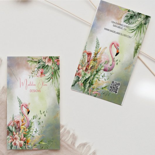 熱帯フローラフラミンゴQRコードディスプレイ 名刺
