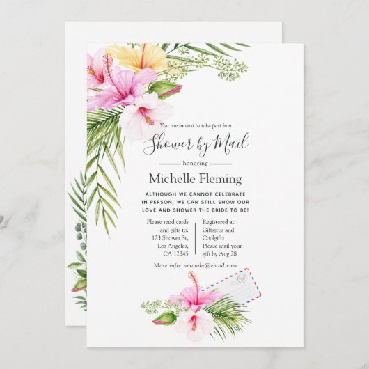 熱帯フローラブライダルまたはベビーシャワー（郵便） 招待状 (正面/裏面)