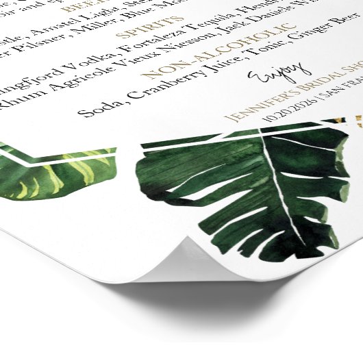 熱帯フローラブライダルシャワードリンクのメニューサイン ポスター (角)