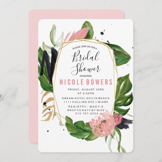 熱帯フローラブライダルシャワー招待 招待状 (正面/裏面)