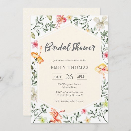 熱帯フローラブライダルシャワー招待 招待状 (正面/裏面)