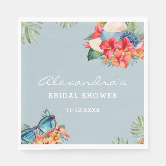 熱帯フローラブルービーチブライダルシャワー スタンダードランチョンナプキン (正面)