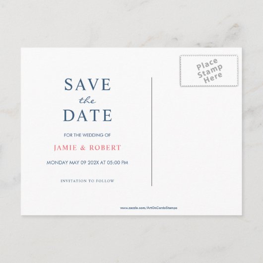 熱帯フローラモダンフレ結婚ームタイポグラフィ 案内ポストカード (裏面)