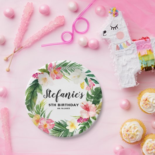 熱帯フローラリースサマーバースデーパーティー ペーパープレート (パーティー)