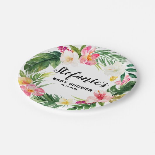 熱帯フローラリースサマーベビーシャワー ペーパープレート (アングル)