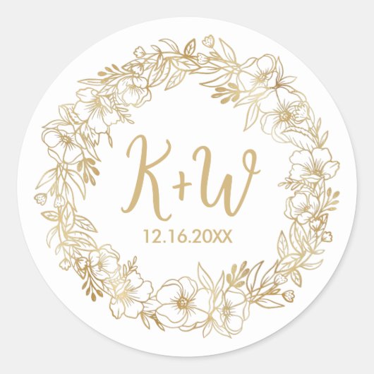 熱帯フローラリース結婚ズモノグラムイニシャル ラウンドシール (正面)