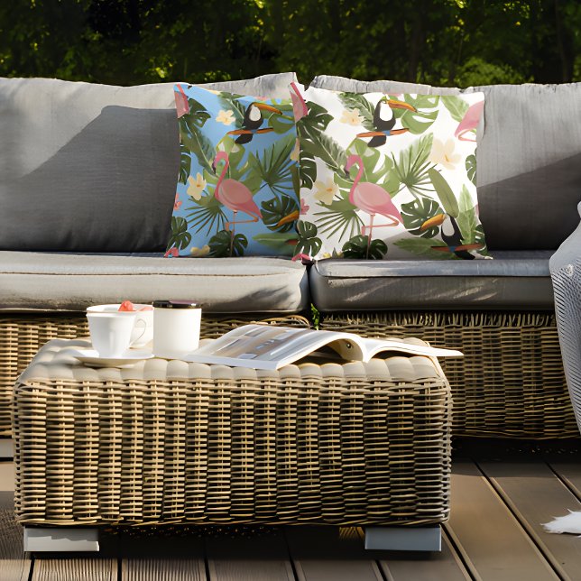 熱帯フローラリーフフラミンゴトゥーカンサマー アウトドアクッション (クリエイターアップロード済み)