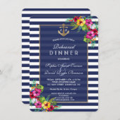 熱帯フローラルアウ(ハワイ式宴会)ネイビーストライプズのリハーサルディナー 招待状 (正面/裏面)
