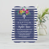 熱帯フローラルアウ（ハワイ式宴会）ネイビーブルーバプテスマ招待状 招待状 (スタンド正面)