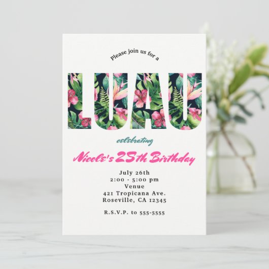 熱帯フローラルアウ（ハワイ式宴会）バースデーパーティ招待状 招待状 (スタンド正面)