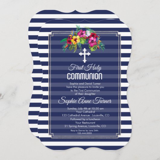 熱帯フローラルアウ(ハワイ式宴会)海軍第一聖餐式 招待状 (正面/裏面)