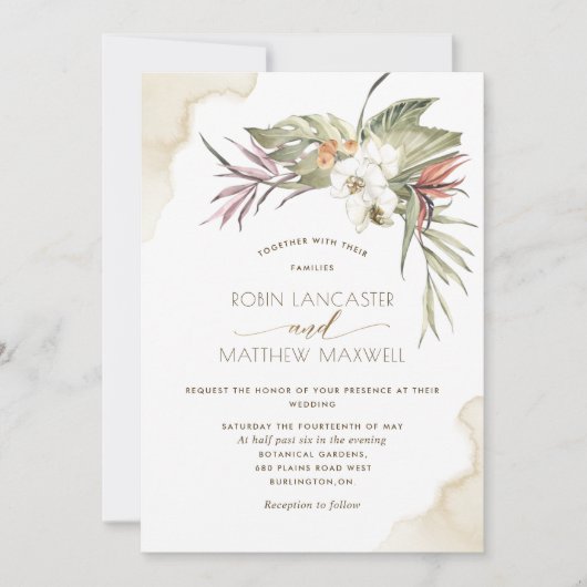 熱帯フローラ乾燥葉パームクリーム結婚ズ 招待状 (正面)