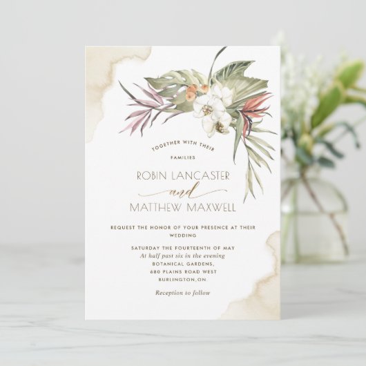 熱帯フローラ乾燥葉パームクリーム結婚ズ 招待状 (スタンド正面)