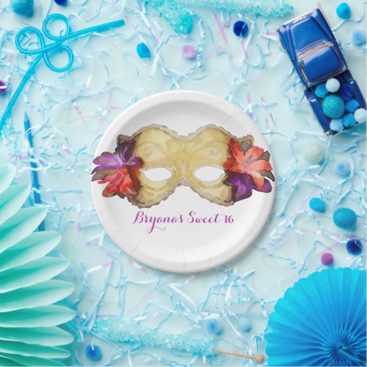 熱帯フローラ仮装マスクエレガントパーティー ペーパープレート (パーティー)