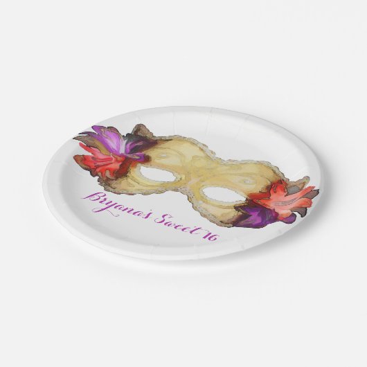 熱帯フローラ仮装マスクエレガントパーティー ペーパープレート (アングル)