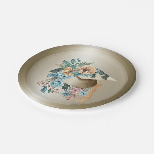 熱帯フローラ卒業ハットとタッセルパーティー ペーパープレート (アングル)